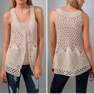 Free People Boho Crochet Button Vest
